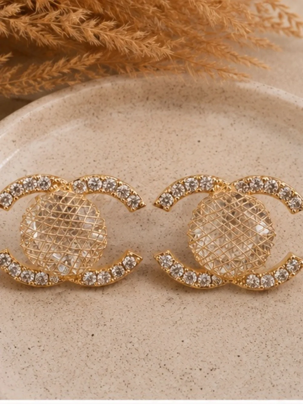 Gold Crystal Interlocking Stud Earrings - Designer-Inspired Women Jewelry